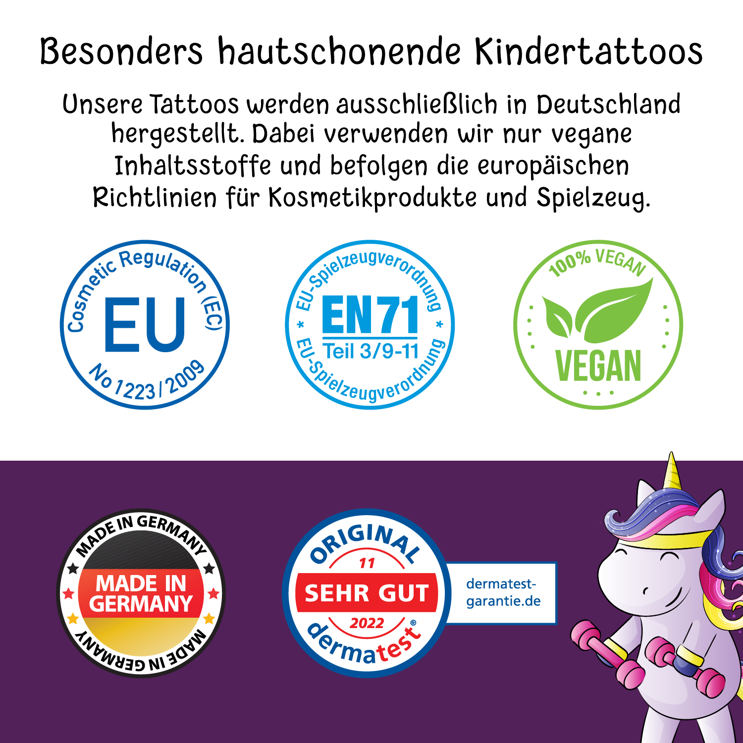 150 hautschonende Kindertattoos - Thema: Einhorn Magie - 9 Tattoobögen im A6-Format - made in Germany – Bild 5